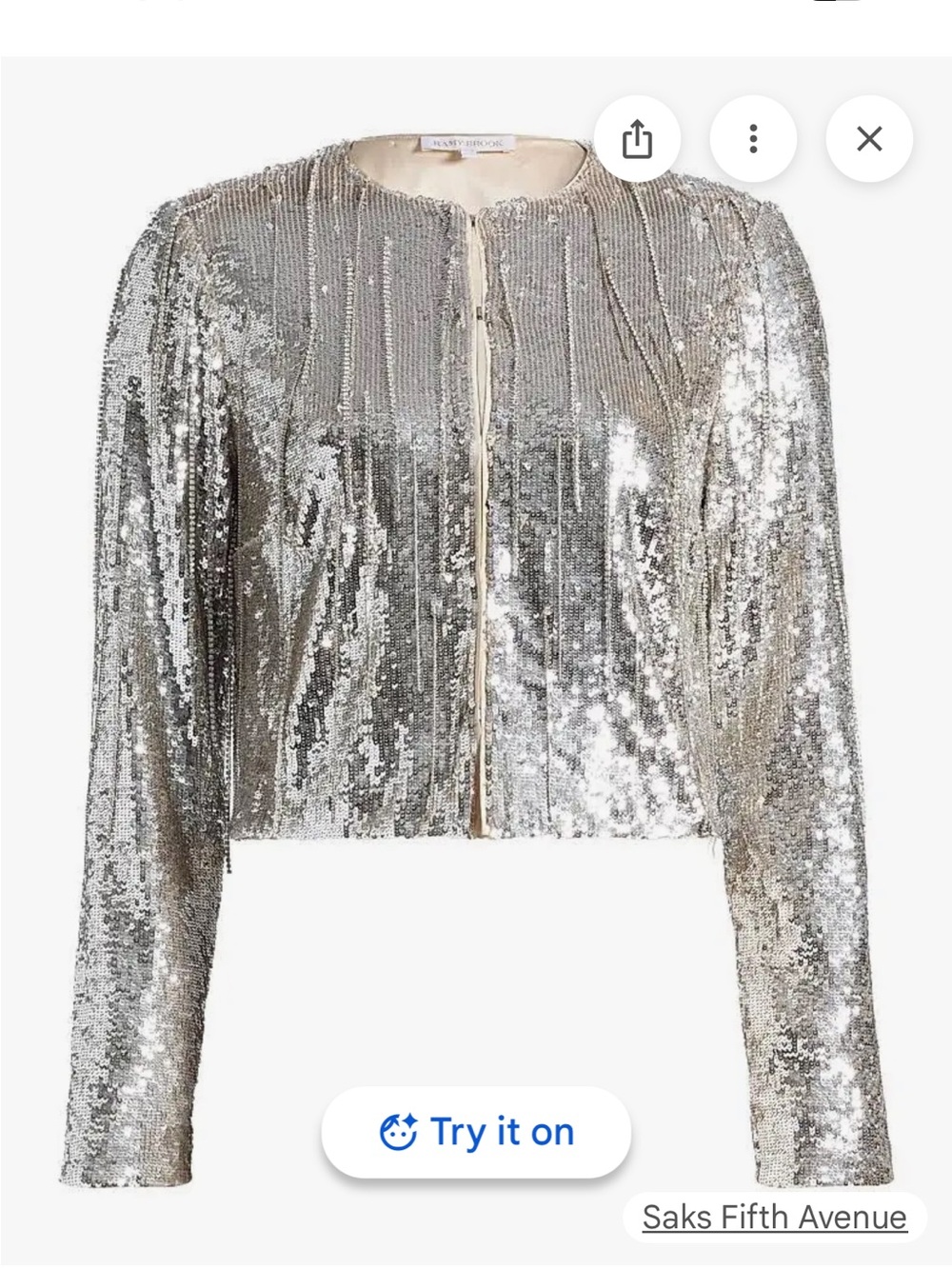 Ramy brook sapphire sequin jacket silver sample size 2/4 $795